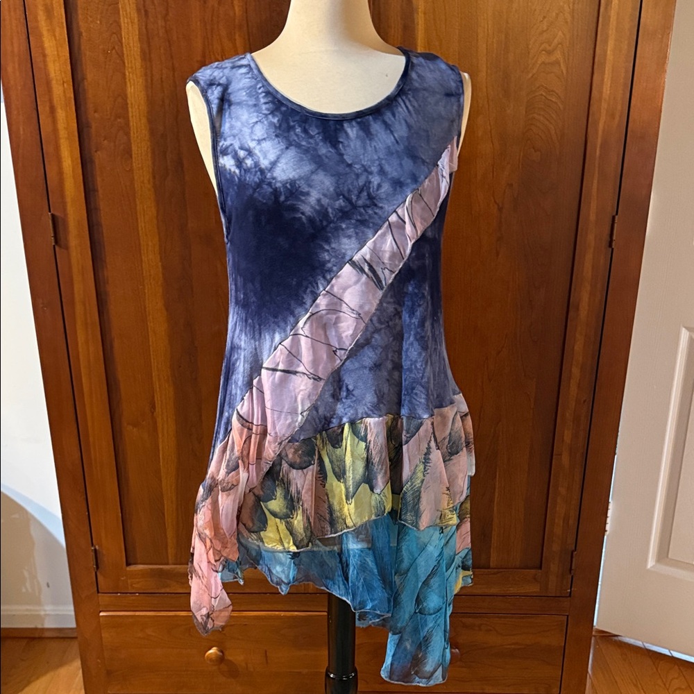 Tie-Dye Sleeveless Top - Blue and Pink